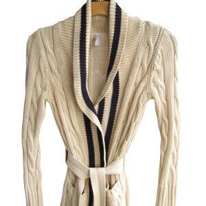 GAP Cream Cable Knit Cardigan with Black Trim